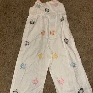 Zara Kids White Jumpsuit with Multicolor Embroidery